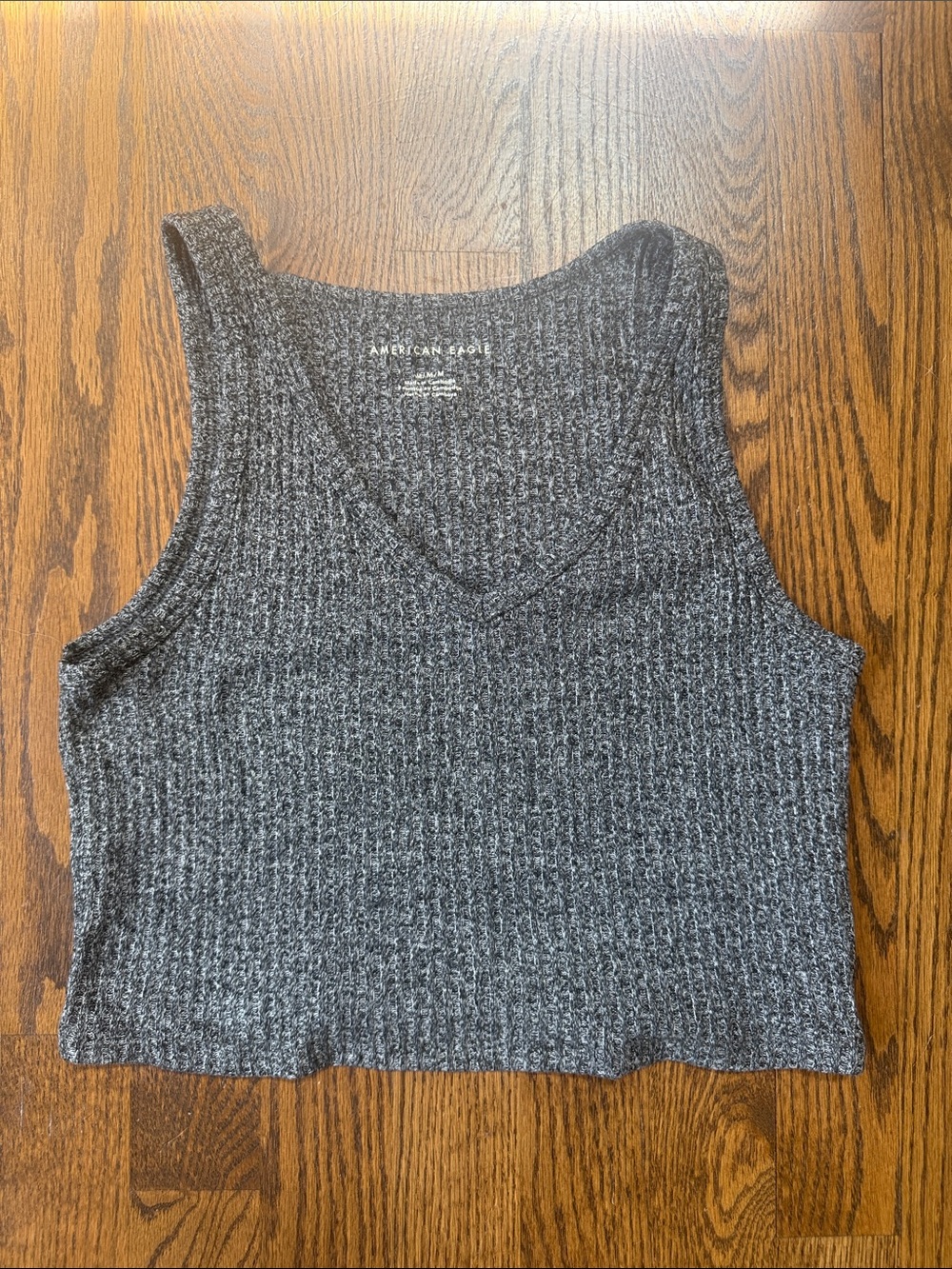 American Eagle Outfitters Dark Gray Ribbed V-Neck Cropped Tank